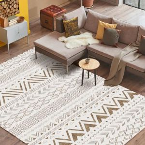 Vamcheer Tapis Salon Lavable 160x230 - Grand Tapis Salle a Manger,Moquette Chambre/Descente de Lit,Tapis de Sol Lavable en Machine,Tapis terrasse, Couloir,Antidérapant et résistant,Beige/Blanc (Vamcheer, neuf)