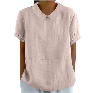 Chemisiers Et Blouses Femme Tunique en Coton Et Lin à Manches Courtes Chic Et ÉLéGant Chemises Couleur Unie Tee Shirt ÉTé Ample Haut Top à Revers LâChe Respirant Blouse Grande Taille Pas Cher Tee (asdkfh(Arriver 5 à 15 jours), neuf)