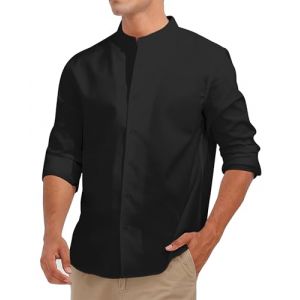 Fanient Chemise en Lin pour Homme Chemise à Manches Longues et col Montant Chemise de Loisirs Décontractée Chemise d'été Montante L (Evensu, neuf)