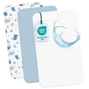 Dreamzie Lot de 2 Drap Housse Cododo + 1 Protege Matelas Impermeable Enfant - 50x83 cm - 100% Coton pour Berceaux, Matelas Cododo - Motif Ocean (BMS France, neuf)