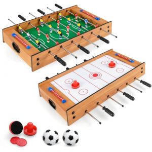 COSTWAY 2 en 1 Baby-Foot en Bois avec Air Hockey & 18 Joueurs, Table de Jeu avec Poign&eacute;e Antid&eacute;rapante & 2 Ballons & 2 Palets & 2 Poussoirs, Jouet d'Arcade pour F&ecirc;te Bar Salle de Jeux (FDS GmbH, neuf)