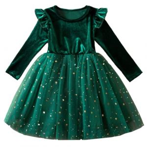 SoLu DAY8 Robes Enfant Fille Ceremonie 2-7 Ans Noel Hiver Robe Princesse Chic Et Elegant Anniversaire Mariage Habill&eacute;e Robe Velours Fille avec Tulle Manche Longue Bowknot (2-3 Ans, Y-Vert) (SoLu DAY8, neuf)