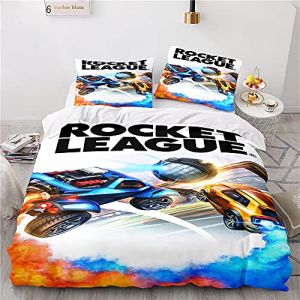 NICHIYOBI Rocket League Parure de lit, housse de couette et taie d&rsquo;oreiller, en microfibre, impression num&eacute;rique 3D, parure de lit en trois pi&egrave;ces (15, 140 x 210 cm) (NORTTA, neuf)