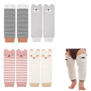 GNALIA Genouillere Bebe 4 Pattes, 4 Paires 8 Pi&egrave;ces Jambi&egrave;res B&eacute;b&eacute;, Motifs Rayures Roses Renard Blanc Yeux Ray&eacute;s Yeux Gris, Pour B&eacute;b&eacute;s 0-3 Ans, Taille Unique (Yomkioer, neuf)
