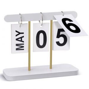 Calendrier perp&eacute;tuel &agrave; rabat en bois et m&eacute;tal, r&eacute;utilisable, compte &agrave; rebours pour bureau, maison, salle de classe (blanc) (INCUISI, neuf)