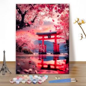 MEIYUDA Peinture par Numero Adulte, Paysage japonais Kit de Peinture à l'Huile sur Toile par Numéro Adulte, Decoration Maison Cadeau 40x50cm(sans Cadre) (JINBEIKANG, neuf)