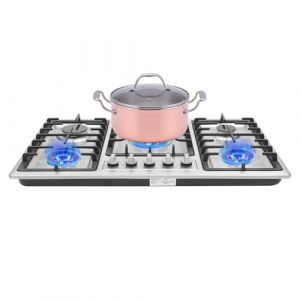 JJsdwin Plaque de cuisson &agrave; gaz 5 feux, en acier inoxydable, avec dispositif de protection automatique contre les pannes de flamme, r&eacute;chaud &agrave; gaz pour cuisine professionnelle et maison, gaz naturel (JJsdwin, neuf)
