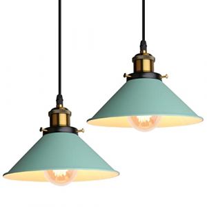 iDEGU Lot de 2 Lustres Rétro Suspension Luminaire Vintage 22CM Métal Plafonnier Abat-jour Industriel E27 Lampe de Plafond pour Salon Cuisine Chambre Restaurant (Vert) (IDEGU, neuf)