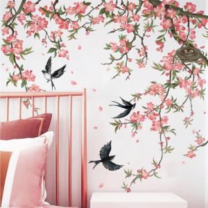 Runtoo Stickers Muraux Fleurs de Cerisier Rose Autocollant Mural Branche Arbre Oiseaux Deco Stickers Salon Chambre Enfants Bébé Décoration (Decalplanet-EU, neuf)