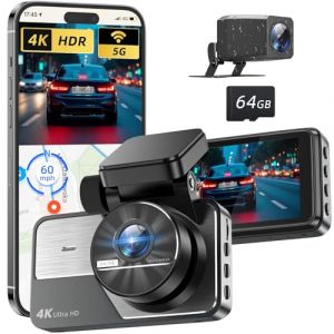 RENGAC Cam&eacute;ra : Double cam&eacute;ra Voiture 4K+2K Full HD, WiFi 5G int&eacute;gr&eacute; avec Carte 64GB, GPS, &eacute;cran IPS 3 Pouces, Vision Nocturne UHD 2160P, contr&ocirc;le par Application, HDR et Surveillance Parking 24h (JYMZ Store, neuf)