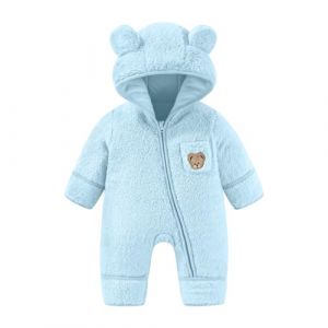 JiAmy Combinaison Bebe Garcon Fille Hiver Polaire Combipilote Pilote B&eacute;b&eacute; Manteau &agrave; Capuche, Manches Longues Ours Combinaison de Neige Bleu 0-3 Mois (JiAmy-EU, neuf)