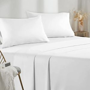 Parure De Lit 120x190/200 3 Pièces en Microfibre - Drap Housse 120x200 cm - Drap Plat 1 Personne 180x280 cm - 1 Taie d'oreiller 50x80 - Haute Qualité -Blanc (WANGHOUYUYU, neuf)