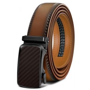 BULLIANT Ceinture Homme, Ceinture Homme Cuir avec Boucle &agrave; Cliquet Automatique,Large 35mm,Taille Ajustable(Noir/Marron Clair,140cm/42-48" taille r&eacute;glable) (Bulliant, neuf)