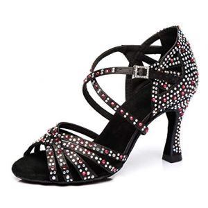 MINITOO Femme Danse Chaussures avec Strass Mariage Soirée Sandals avec Talon L371 Noir/Bleu EU 38.5 (Shaoguanshi Borun Maoyi Youxiangongsi, neuf)