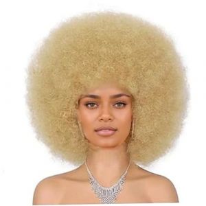 afro des années 70 pour femmes noires, perruque Afro Afro Curly Afro, duvet et de perruques gonflables pour disco, fête, cosplay, utilisation quotidienne, perruque afro d'or (ENSHISHIKAKUGEDIANZISHANGWUYOUXIANGONGSI, neuf)