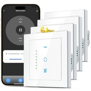 SMARTERCURRY Interrupteur de volet roulant WLAN [6.1Gen], interrupteur de store intelligent avec minuterie, s&eacute;curit&eacute; enfant, commande de volet roulant compatible avec Alexa/Google, 4 pi&egrave;ces | Blanc (CURRYSMART Store, neuf)