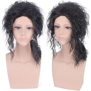 Michael Jackson MJ Medium Long Afro Curly Cosplay Wig Costume Synthetic Hair Halloween Party Black Wigs For Men Women (good stuff A, neuf)