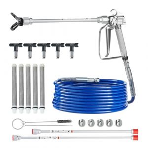 VEVOR Kit Pistolet pulvérisateur Peinture sans air et Tuyau, 248 Bar, Ensemble tuyaux pulvérisation de Peinture Haute Pression avec 5 Embouts, Joint pivotant, avec filtres, Tuyau et tiges d'extension (Giaticia, neuf)