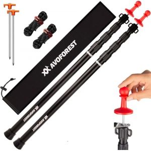 AVOFOREST Lot de 2 Poteaux de Tente Télescopiques Automatiques, 265 cm pour Bâche avec Capuchon de Protection Contre La Foudre pour Auvent de Randonnée (AVOFOREST FR, neuf)