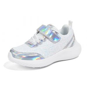 LUCKY STEP Baskets &agrave; pour Enfants Mode &Eacute;tincelantes Princesse Tennis Brillants Chaussures de Sport &agrave; Sequins pour Enfants/Gar&ccedil;ons/Filles (Argent, 1US-32EU-13UK) (KIP WOK, neuf)