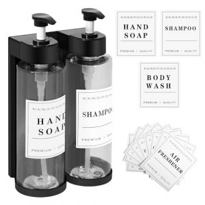 Distributeur Savon Mural, Distributeur Savon Salle de Bain avec &eacute;tiquettes, 600ML Distributeur Shampoing et Gel Douche, Rechargeable Distributeurs Savons Liquide pour Bains, Cuisine, H&ocirc;tel, Toilettes (CYHQ-EU, neuf)
