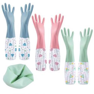 3 Paires Gants Menage, SHAIDOJIO Gants Vaisselle en Caoutchouc-46cm, Longs Gant Nettoyage, Gant Menage Imperm&eacute;ables pour la Cuisine, la Salle de Bain, la Lessive, le Jardinage-3 Couleurs (SHAIDOJIO Store, neuf)