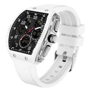 Blanche Montre Militaire Homme Sport Design Unique Cadran Rectangulaire, Affichage Numérique Analogique, Double Fuseau, Chronomètre Étanche 5ATM, Style Punk (Lemai EU, neuf)