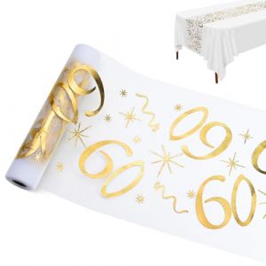 Chemin de Table Anniversaire 60 Ans, Anniversaire Joyeux 60 Ans, Deko Or pour 60 Ans, Décoration, Fête, Mariage, Table Anniversaire Fille Garçon, Décoration Party, 28 cm x 10 m (60 Ans) (Aoninke  Direct, neuf)