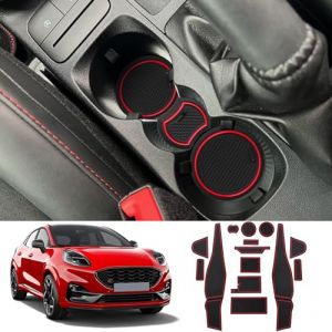 Coleya Tapis Anti-d&eacute;rapants Compatible avec Ford Puma 2020-2024, Tapis en Caoutchouc pour Accoudoir, Console Centrale, Porte-Gobelet, Rainure de Porte, Ford Puma Tapis Antid&eacute;rapante (Rouge) (Coleya, neuf)
