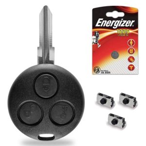 Coque T&eacute;l&eacute;commande Boitier pour Cl&eacute; Plip Compatible avec Smart Fortwo 450 &bull; Forfour 451 &bull; Roadster ✚ 3 Switch ✚ 1 Pile CR1225 - Kit iRace Keys&reg; (iRace Keys, neuf)