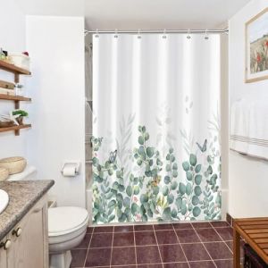 Uiiooazy Rideau Douche Anti Moisissure, Rideau de Douche 150x200cm Vert Feuilles d'eucalyptus Papillon Rideaux de Baignoire Tissu Lavable Imperméable Polyester Rideaux Salle de Bain avec 10 Crochets (dongguibinjingpinxiaodianpu, neuf)