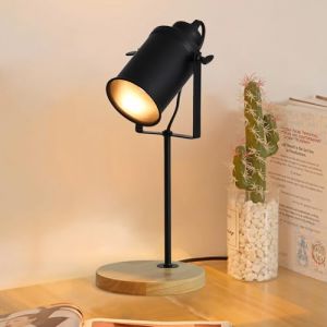 Dorlink Lampe de Table E27 Industrielle, Lampe de Chevet Métal Noir, Veilleuse de Bureau Bois Vintage avec Interrupteur 1.2M, Base de Veilleuse pour Chambre, Salon, Bureau, Bar(Sans Ampoule) (LEMON FI SKY, neuf)