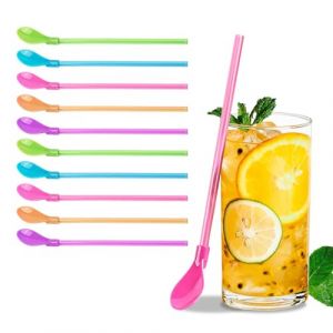 CATOR 10 Pcs Cuillère Paille Reutilisable 2 en 1, paille reutilisable Paille Smoothie, paille bubble tea Pailles Reutilisable Parfait pour Smoothies Laits Frappés Cocktail Café (QUQU JIANING, neuf)