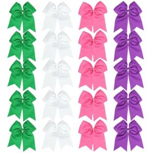 Lot de 20 grands nœuds à cheveux en satin - Couleurs assorties - Élastique confortable - 19 x 19 x 2 cm - Design pour le sport, pom-pom girl (AISST, neuf)