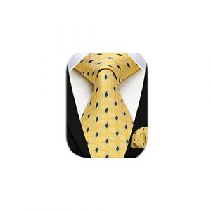 HISDERN Cravate à carreaux pour homme avec mouchoir tissé classique pour homme Cravate jaune et pochette de costume Ensemble affaires de mariage (hisdern, neuf)
