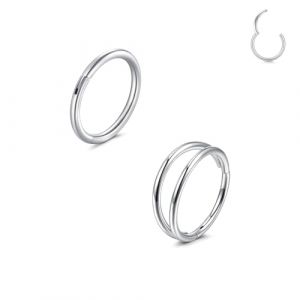 LAURITAMI 2 pi&egrave;ces anneau piercing nez Acier chirurgical 20G mince double anneau Argent, Septum Clicker Ring, 8mm Helix Conch Cartilage Tragus Bijoux de piercing nez (FaLan Jewelry, neuf)