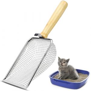 BINYI Pelle Litiere Chat Metal Pelle a Crotte Chat Accessoire 5 mm Pelle &agrave; Liti&egrave;re pour Chat Cat Litter Scoop avec Manche en Bois pour Animaux Domestiques Chats Chiens Lapin (BINYI, neuf)