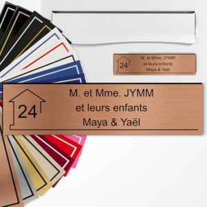 Plaque Boîte aux Lettres Personnalisée 10x2,5 cm adhésive en PVC – Gravure Laser – 22 Couleurs – Avec ou Sans Motif (Cuivre brossé texte noir) (Nice Marketing Digital, neuf)