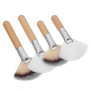 Sewroro Ensemble de 4 Pinceaux Éventail Visage Kit de Maquillage Manches Courts et en Bois Naturel Poils en Nylon Blanc et Multicolore Pinceau à Poudre et Fixateur pour Maquillage (allDUO, neuf)