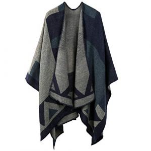 OOPOR Poncho Ch&acirc;le R&eacute;tro Ouvert Femme - Plaid Imprim&eacute; Tricot Pull Manteau Gilet Large Long Pancho Tartan Style Capuche Chaud Grand Polaire Cape Veste Foulard Ponchos Echarpe Automne Hiver Ethnique (EternalOne, neuf)