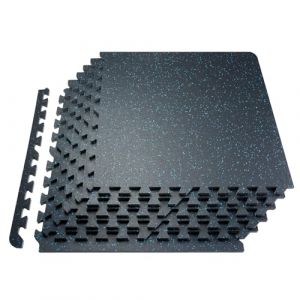 VEVOR Tapis Puzzle Emboîtable pour Salle de Sport 25PCs 1,4 cm d'Épaisseur, Dalles Caoutchoutées en Mousse EVA, Tapis de Gym 61x61 cm, Couverture 9,3 m², Tapis de Gymnastique, Maison, Noir et Bleu (Giaticia, neuf)