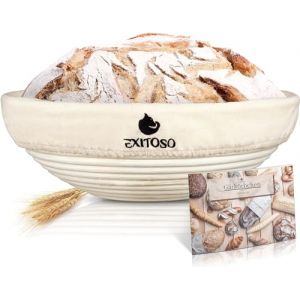 Exitoso Banneton pour Pain Rond en Rotin Ø25cm 1Kg - Paniere a Pain Osier et Tissu en Lin - Banneton Rond Moule Pain et Levain avec Lame Boulanger - Panier a Pain Tissu - Panier Corbeille a Pain (DS e-Sales GmbH, neuf)