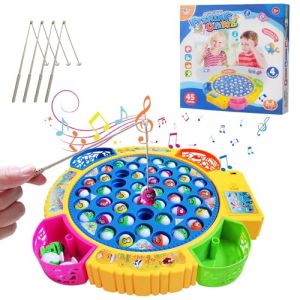 Aischens Jeu de Pêche à la Ligne Enfant, 45 Poissons et 4 Cannes à Pêche, Jeux de Pêche Électriques, Jouet de Pêche Musical avec Plateforme, Jeu Magnétique Éducatif Cadeau pour Garçons Filles 2-6 Ans (GEMMA HOPEWELL LIMITED, neuf)