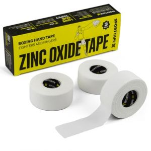 3 Rouleaux SPORTTAPE Bande de Zinc Oxide &ndash; 2,5 cm x 10 m | Bande rigide blanche pour doigts, mains et poignets | Strapping sportif, boxe, escalade, BJJ | Tape anti-ampoules et maintien articulaire (SPORTTAPE, neuf)