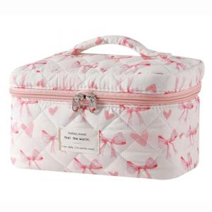 uekeboag Grande Trousse de Maquillage matelass&eacute;e de Voyage pour Femme, Trousse de Maquillage en Coton &agrave; Motif Floral, Trousse de Toilette esth&eacute;tique Florale, 15Love Bow (haigo250108, neuf)