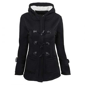 PAIDAXING Duffle-coat d'hiver pour femme - Manteau &eacute;pais et chaud &agrave; capuche en laine avec poches - Cardigan long rembourr&eacute; - Manteau vintage pour femme avec boutons en corne - Grande taille - Vestes (meicaiEU, neuf)