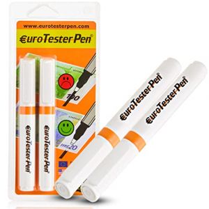 Euro Tester Pen - Stylo Détecteur de Faux Billets, Professionnel, stylo faux billets, détecteur faux billets Le stylo fonctionne sur l’Euro, le Dollar, la Livre sterling et toutes les principales devises internationales, Original Made in Italy(2 Unités) (