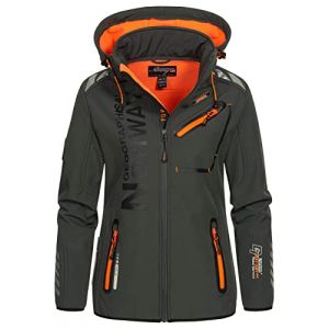 Geographical Norway REINE LADY - Veste Softshell Femme Impermeable - Jacket À Capuche Outdoor - Blouson Coupe Vent Resistant Hiver - Activites En Exterieur Randonnée (Gris/Orange XL) Taille 4 (Clothes Valley, neuf)