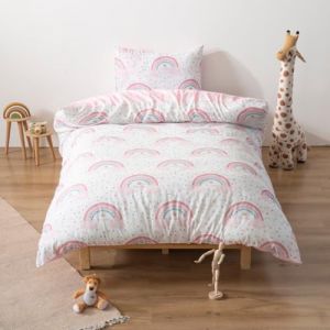 B&T MAISON Parure de lit Enfant Fille et garçon en Jolis Motifs - Linge de lit 160x220 Housse de Couette Enfant 1 Personne avec taie Oreiller 50 x 70 Tissu Confort Respirant (Arc-en-Ciel délice) (B&T Maison, neuf)