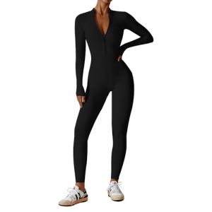 Ecupper Femmes Combinaison Manches Longues Combinaison &Eacute;lastique Yoga Jumpsuit Une Pi&egrave;ce Gym Fitness Skinny Sport Bodysuit Noir minuit XL (Ecupper Store, neuf)